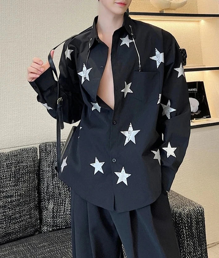 LUZHEN Casual Star Printed Long Sleeve Trendy Elegant Shirts Korean Luxury 2024 Spring Men's Stylish Tops Free Shipping LZ2641  Amaijoin