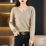 Load image into Gallery viewer, Women&#39;s Flat V-neck Mink Cashmere Sweater New Autumn/winter 2023 Knitted Loose Pullover Commuter Basic Knit Top  Amaijoin
