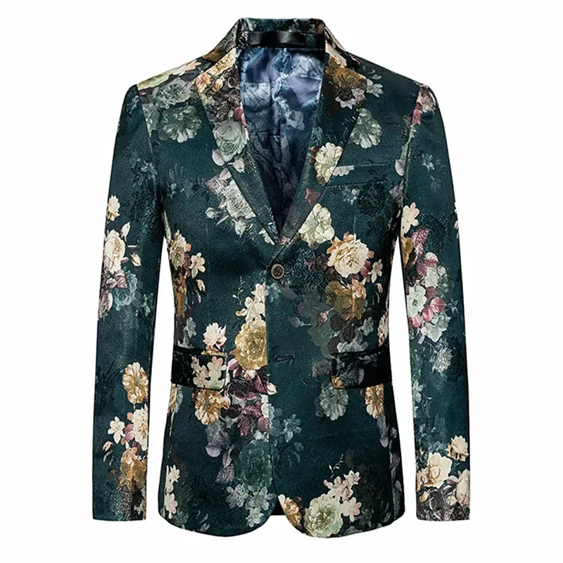 2023 Fashion New Men's Casual Boutique Business Holiday Flower Suit / Male Slim Floral Blazer Jacket Coat  Amaijoin