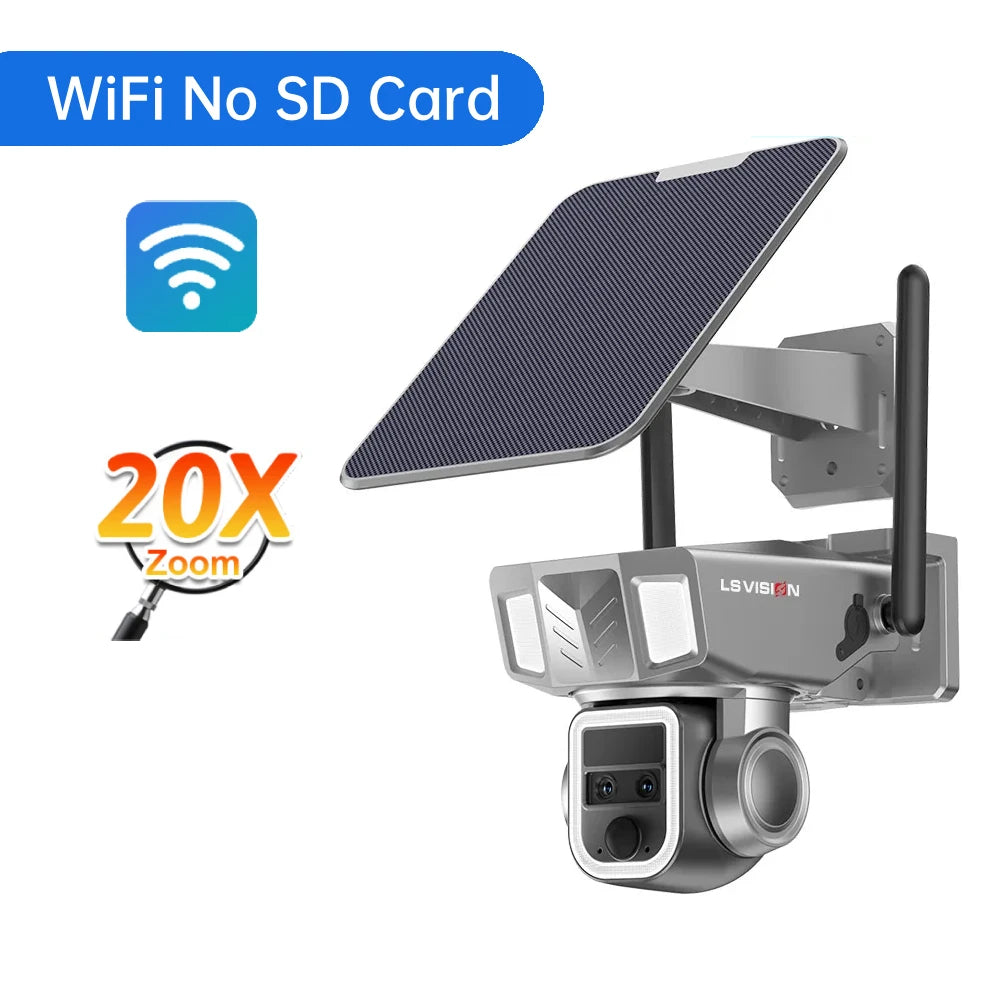 LS VISION 4K Outdoor 4G WiFi Solar Camera 20XZoom PTZ Security-protection Color NightVision Auto Tracking Cctv Wireless Wifi Cam  Amaijoin