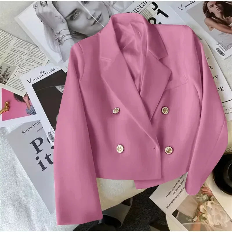 Fashion Short Women Blazers Elegant Female Suits Jacket Tops Casual   Solid Long Sleeve Office Lady Blazer Coat Spring Autumn  Amaijoin