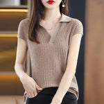 Load image into Gallery viewer, Women&#39;s T Shirts Clothes Black Top White Polo Neck Shirt Short Sleeve Tee Knit Green Aesthetic Offer Free Shipping Cute V New  Amaijoin
