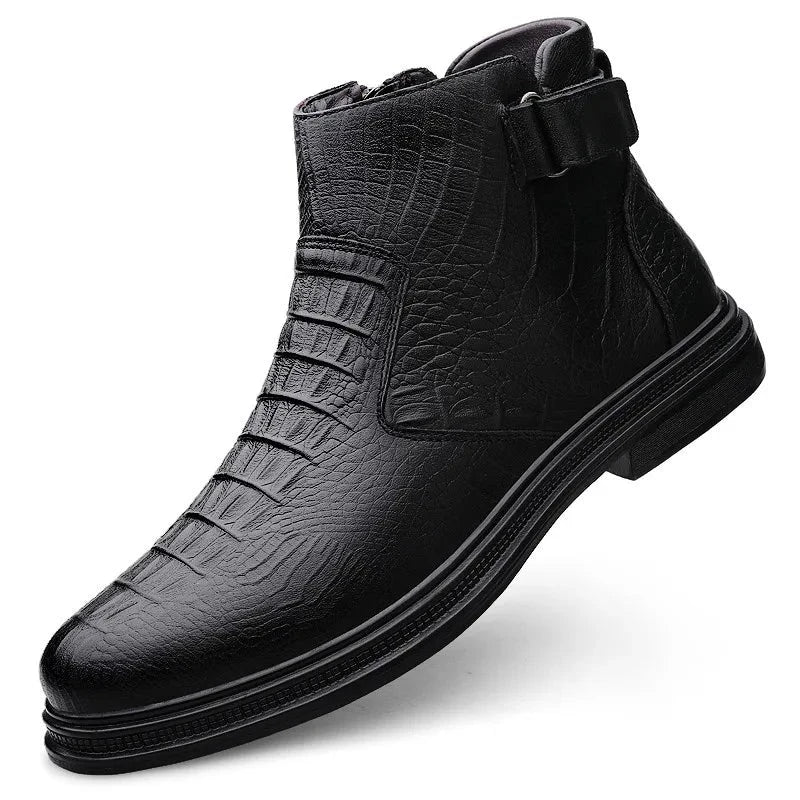 Genuine Leather Men's Motorcycle Boots 2023 Hot Sale Side Zipper Ankle Boots for Men High Quality All-match Low Top Men's Shoes  Amaijoin