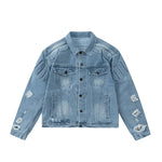 Load image into Gallery viewer, Retro Convex Turtle Shell Denim Jacket Men Hip Hop Ripped Hole Loose Harajuku Bomber Coats Cropped Street Autumn Jeans Outwear  Amaijoin
