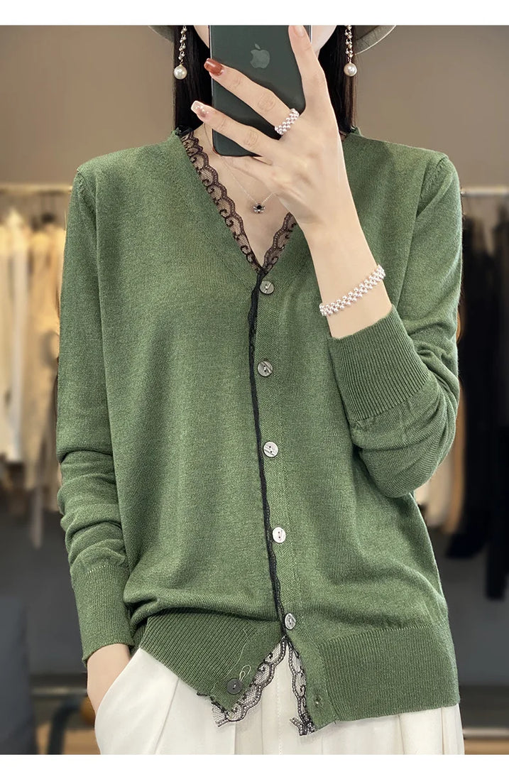 2023 Spring and Summer Cashmere Cardigans Women  V-neck Knitted Sweater Fashion Knitwear Solid Cashmere Cardigans Women's  Amaijoin