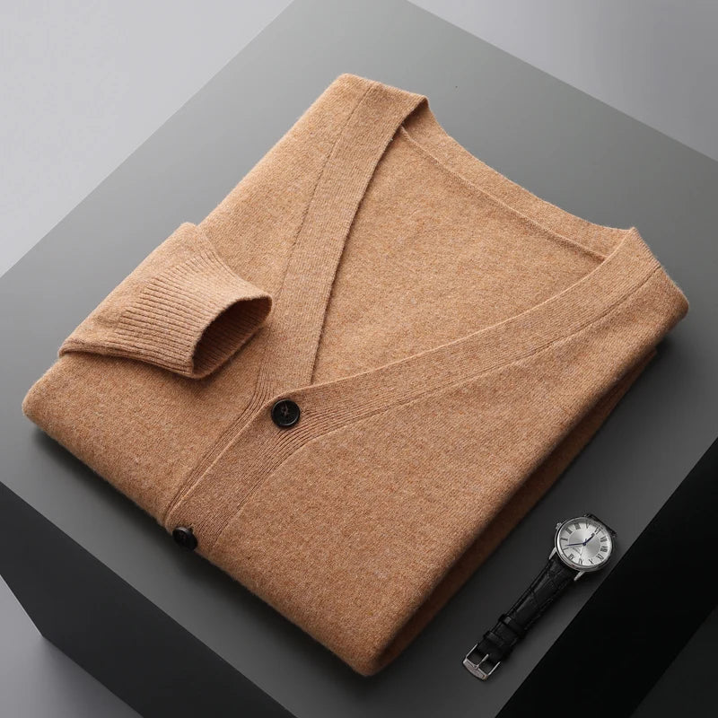 100% merino wool men's cardigan cashmere sweater autumn and winter new knitted coat solid color long sleeve high quality coat  Amaijoin