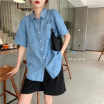 Load image into Gallery viewer, Women Blouse Summer Loose Single Olo Collar Short-Sleeved Denim Shirt Top for Women Blusas Ropa De Mujer  Amaijoin
