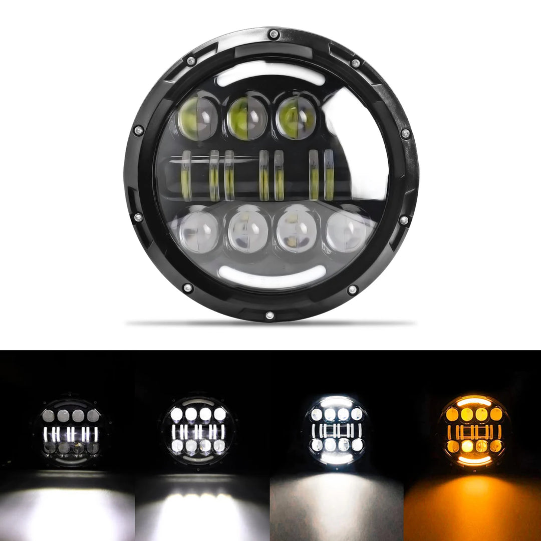 7" Round LED Headlight Cafe Racer for Yamaha Harley Road King Jeep Wrangler Jk Halo Angel Eyes 7 Inch Motorcycle LED Headlight  Amaijoin