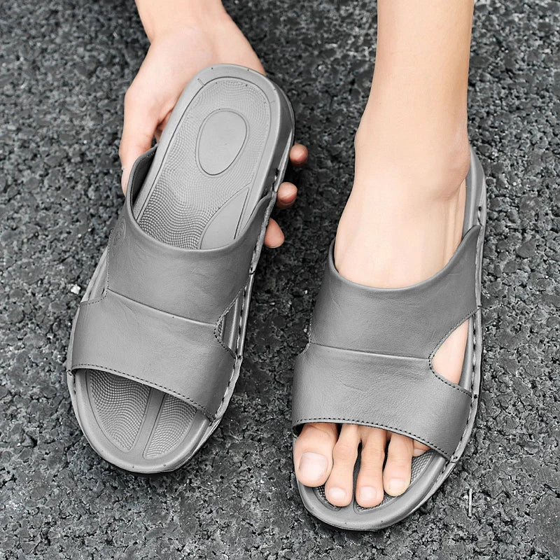 2023 Hot Sale Men's Leather Sandals Classic Summer Men Slippers Men Leather Outdoor Slippers Male Comfortable Leisure Walk Shoe  Amaijoin