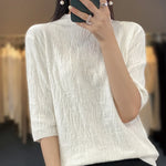 Load image into Gallery viewer, Spring and Summer2023 New Women&#39;s Half-high collar Short-Sleeved Exquisite Cashmere Sweater Pullover  Amaijoin
