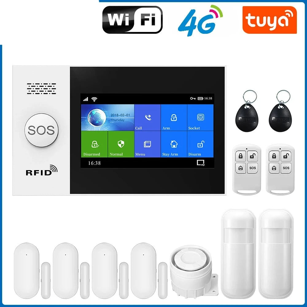 4G Alarm System For Home Security With PIR Door Sensor WiFi 4.3-inch Big Screen Tuya Smart Life App Control Support Google Alexa  Amaijoin