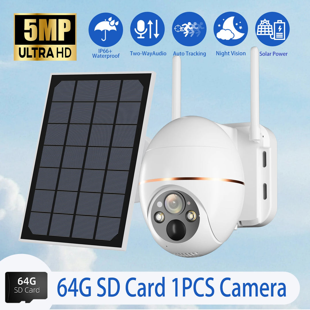 5MP Solar WIFI Camera 8000mAh Battery PTZ Surveillance IP Cameras Wireless PIR Human Tracking CCTV HD Outdoor Waterproof 5X Zoom  Amaijoin