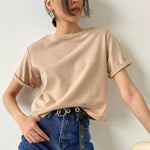 Load image into Gallery viewer, Hirsionsan 100% Cotton Oversized T Shirt Women Harajuku Basic Loose Short Sleeve Tees Soft Female Solid Tops Khaki Summer Jumper  Amaijoin
