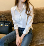 Load image into Gallery viewer, PLAZSON Elegant Women&#39;s Solid White Blouse Tops Fashion Long Sleeve Blouses Chic V Neck Pulovers Autumn Shirts &amp; Blouses  Amaijoin
