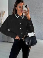 Load image into Gallery viewer, Elegant Office Shirt For Women 2024 Spring Summer Fashion Diamond-encrusted Neck Long Sleeve White Loose Blouses And Tops Female  Amaijoin
