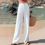 Load image into Gallery viewer, Summer Baggy Cotton Linen Pants Women Elegant High Waist White Wide Leg Pants Woman Casual Loose Straight Full Trousers Female  Amaijoin
