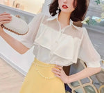 Load image into Gallery viewer, Button Up Womens Shirt &amp; Blouse White Clothes Chiffon Black Tops for Women Short Sleeve Yellow Tunic 2024 Luxury Designer Cool S  Amaijoin
