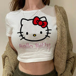 Load image into Gallery viewer, Tshirt Crop Top Hello Kitty T-shirt Kawaii T Shirt Sanrio Anime Cartoon Children Casual Clothes Y2k Cropped Tee Shirt Top  Amaijoin
