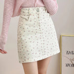 Load image into Gallery viewer, Korean Fashion Women&#39;s Casual Floral Pirnted High Waist Jeans Skirt Summer Beach Sexy Mini Denim Skirts Pink Khaki White Saias  Amaijoin
