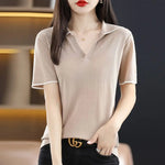 Load image into Gallery viewer, Clothing Short Sleeve Tee T-shirt Woman Plain Polo Neck Shirts for Women Red Tops Sale Luxury Youth Synthetic Aesthetic V Cotton  Amaijoin
