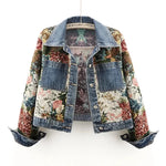 Load image into Gallery viewer, 2024 Spring Autumn New Print Denim Jacket Splicing Long Sleeve Lapel Pocket Denim Tops Women&#39;s Short Jacket Fashion Cowgirl Coat  Amaijoin
