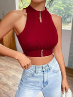 Load image into Gallery viewer, New  Summer Women Metal Cut Out Keyhole Tank Top Casual Rib-Knit Neck Cropped Shirts Femme Sleeveless Off Shoulders Y2k T-shirts  Amaijoin
