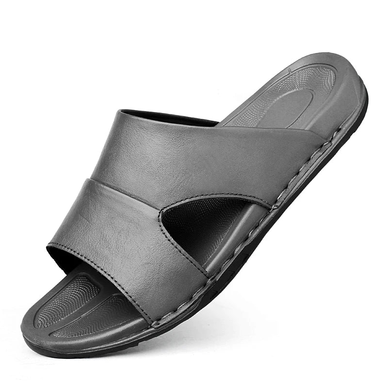 2023 Hot Sale Men's Leather Sandals Classic Summer Men Slippers Men Leather Outdoor Slippers Male Comfortable Leisure Walk Shoe  Amaijoin