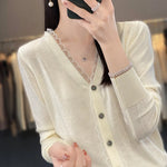 Load image into Gallery viewer, 2023 Spring and Summer Cashmere Cardigans Women  V-neck Knitted Sweater Fashion Knitwear Solid Cashmere Cardigans Women&#39;s  Amaijoin
