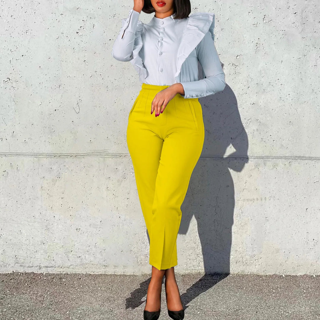 Work Pants for Women Office Elegant High Waisted Straight Ankle Length Fashion Formal African Business Trousers Pants Clothes OL  Amaijoin