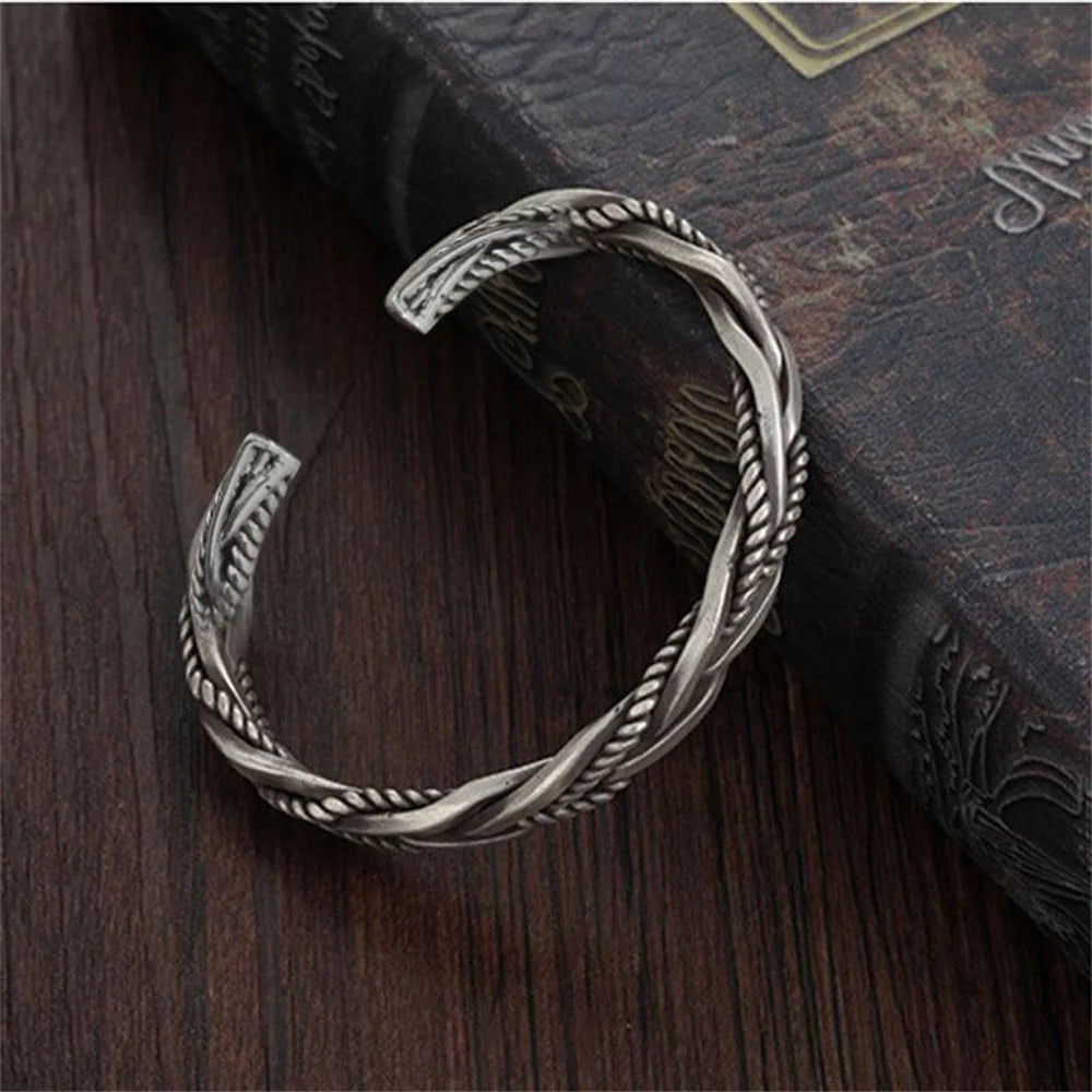 Retro Braided Twist Cuff Bracelet Silver Color Hip Hop Men's Bracelet Fashion Jewelry Dropshipping Hot Selling Accessories  Amaijoin