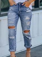 Load image into Gallery viewer, Women&#39;s Nine-point Ripped Jeans With Elastic Waist, Loose Mid-high Waist, Versatile Spring And Summer Thin Style  Amaijoin
