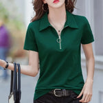 Load image into Gallery viewer, New 2024 Summer Women T Shirt Cotton Elegant Style Zipper Neck Fashion Office Lady Top Short Sleeve Polo For Women  Amaijoin
