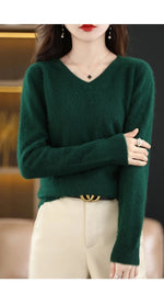 Load image into Gallery viewer, Women&#39;s Flat V-neck Mink Cashmere Sweater New Autumn/winter 2023 Knitted Loose Pullover Commuter Basic Knit Top  Amaijoin
