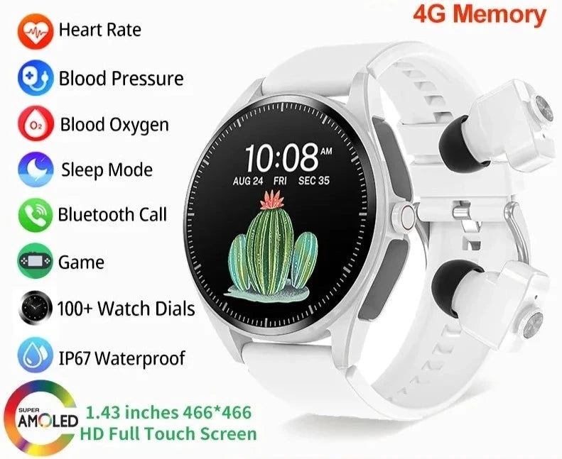 Luxury 2 in 1 Smart Watch 4G RAM Local Music Bluetooth Call ENC Headphones AMOLED 466*466 Smart Watches For Women 2023 Clock Men  Amaijoin