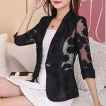 Load image into Gallery viewer, Women Blazer Jacket Spring Summer New Thin Cardigan Sun Protection Clothing Hollow Lace Three-quarter Sleeve Suit Top Ladies  Amaijoin
