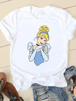 Load image into Gallery viewer, Women&#39;s T-shirt Short Sleeve Cartoon Graphic Casual Tee Clothes College 90s Style Interconnection Princess Fashion Female  Amaijoin
