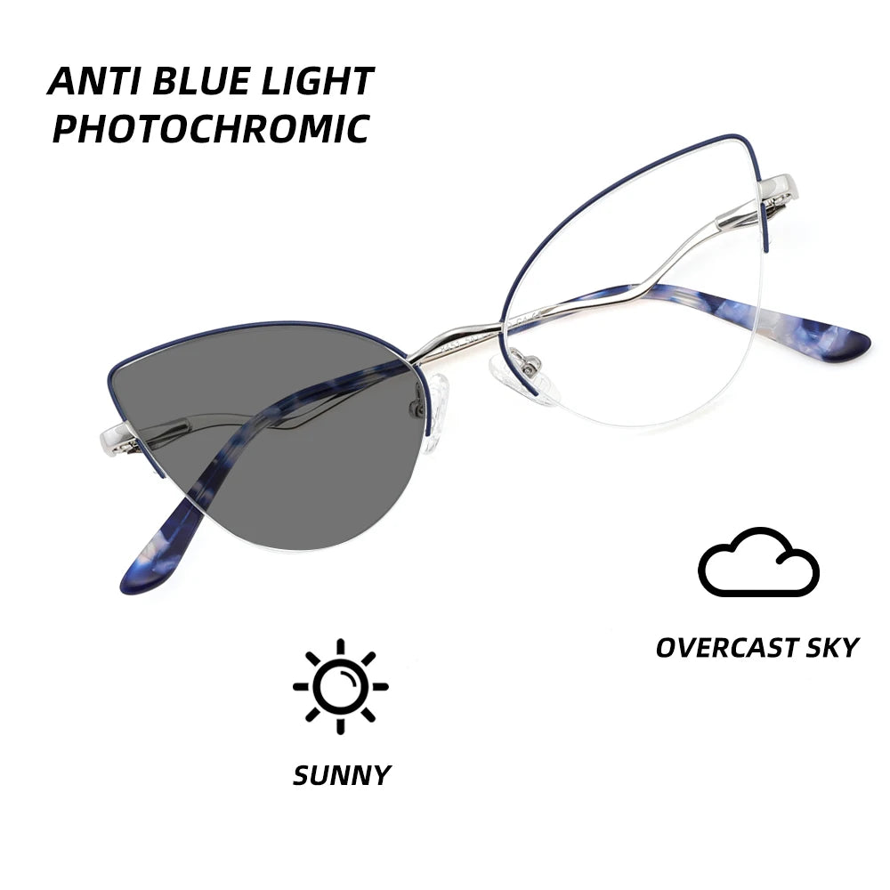 Fashion Women Cat Eye Photochromic Reading Glasses Butterfly Brand Design Frame Blue Light Blocking Customized Prescription  Amaijoin