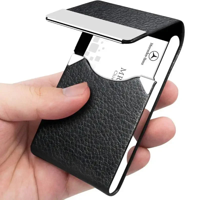 Business Card Holder PU Leather Business Card Case Name Cards Wallet Slim Metal Pocket Card Organizer Gifts for Men Women Office  Amaijoin