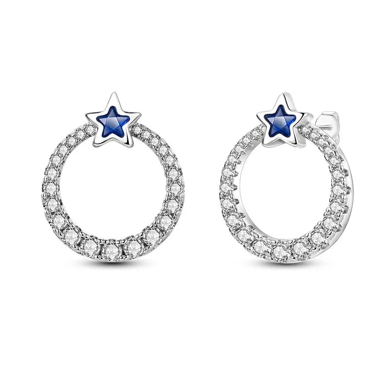 New Fashion 925 Sterling Silver Double Circle Earrings For Women Shining Zircon Piercing Ear Studs Fine Engagement Jewelry  Amaijoin