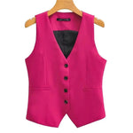 Load image into Gallery viewer, Women Fashion V Neck Sleeveless Pockets Short Vest Jacket Office Lady Single Breasted Casual Slim WaistCoat Tops CT2208  Amaijoin
