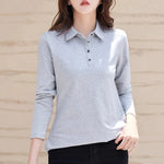 Load image into Gallery viewer, Autumn New In Basic T Shirt Long Sleeve Cotton Plus Size Cotton Polo T- Shirt Women Button Casual Office Lady Formal Women Tops  Amaijoin
