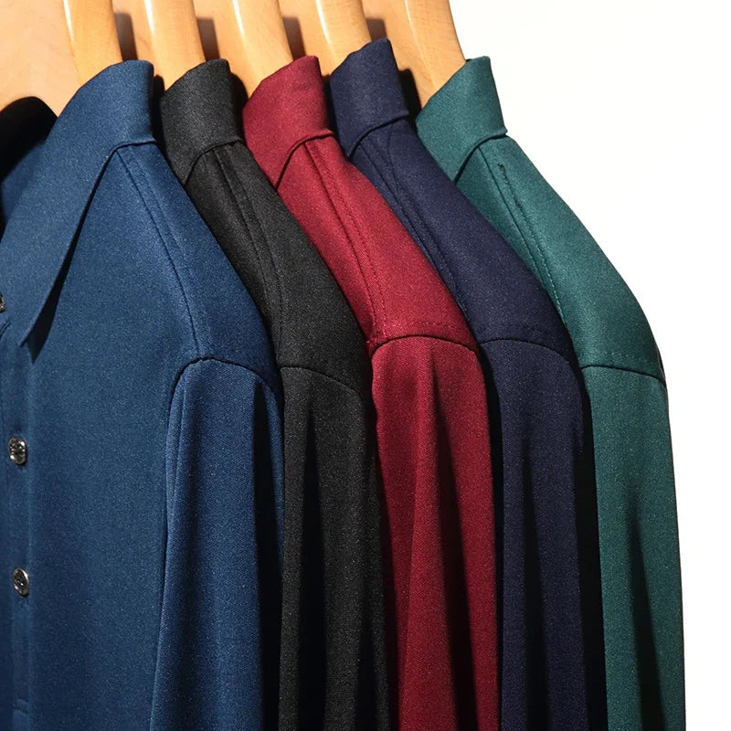 5-color Men's Solid Color Casual Fashion Long Sleeved Polo T-shirt  Amaijoin