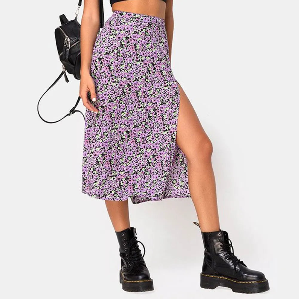 Jocoo Jolee Elegant Leopard Floral Printing Long Skirt Women Sexy High Waist Split Midi Skirts Office Lady Bodycon A Line Skirts  Amaijoin