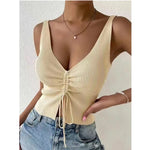 Load image into Gallery viewer, Tie Front Tank Tops Drawstring Ruched Ribbed Knit Tanks and Camis Women Sleeveless Crop Tops for Women 2024 Summer Outfit  Amaijoin
