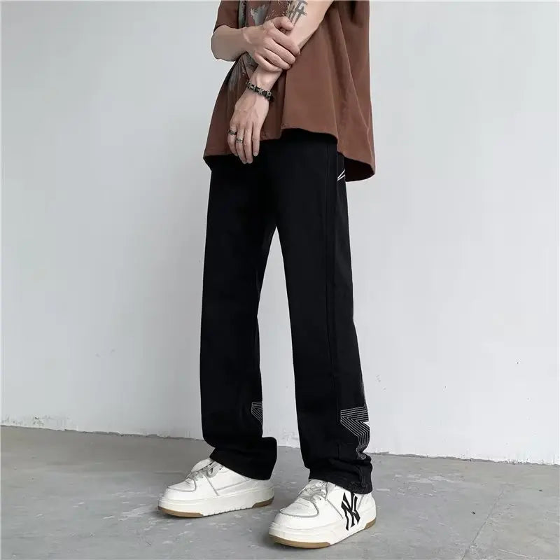 2023 Y2K Fashion Star Embroidery Baggy Jeans Pants Men Clothing Straight Washed Blue Women Luxury Denim Trousers Pantalon Homme  Amaijoin