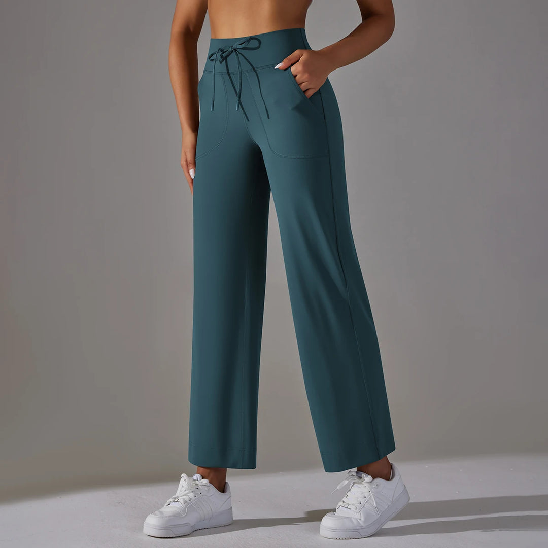 Wide Leg Pants With Pockets Women's Loose Yoga High Waist Legging Drawstring Outdoor Casual Jogging Gym Sports Flare Pants  Amaijoin