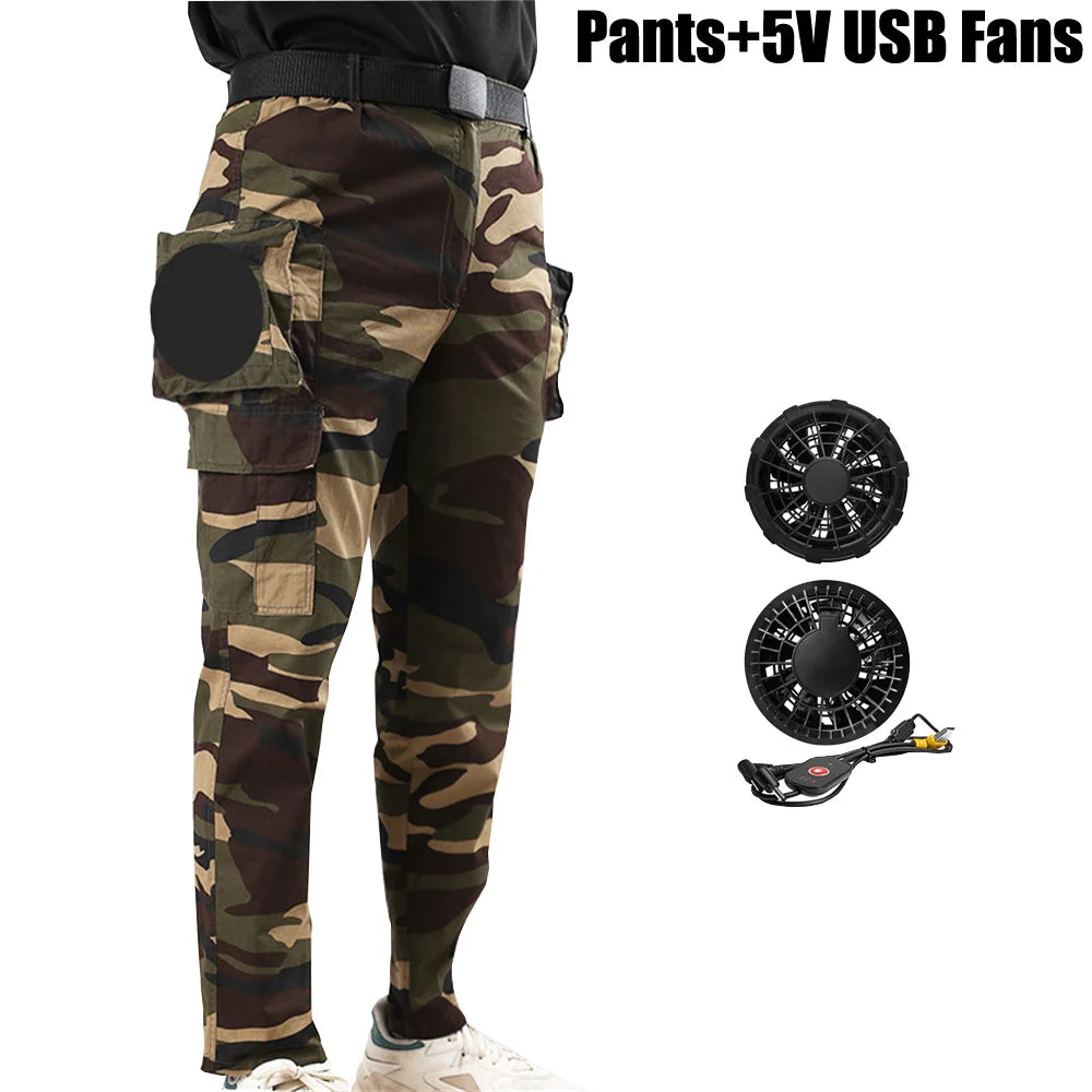 Fan Pants Cold Fishing Pure Cotton Site Welder Camping Ride Climbing Hiking Sports Fan Suit Air-Conditioning Clothes Fan Cooling  Amaijoin