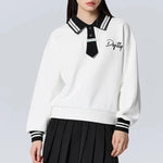 Load image into Gallery viewer, Semir Sweatshirt Women Polo Collar Letter Art Winter Loose Contrasted Color Temperament Trendy Plus Velvet Pullover  Amaijoin
