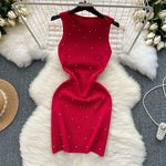 Load image into Gallery viewer, Beading  Summer Women&#39;s Knitting Sheath Tank Dress Female Bodycon Knitted Camisole Sleeveless Mini Dresses For Woman Outfits  Amaijoin
