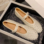 Load image into Gallery viewer, Lenkisen Luxury Rhinestone Sheepskin Mary Janes Shallow Dance Fashion Spring Shoes Summer Shallow Big Size Women Ballet Flats  Amaijoin
